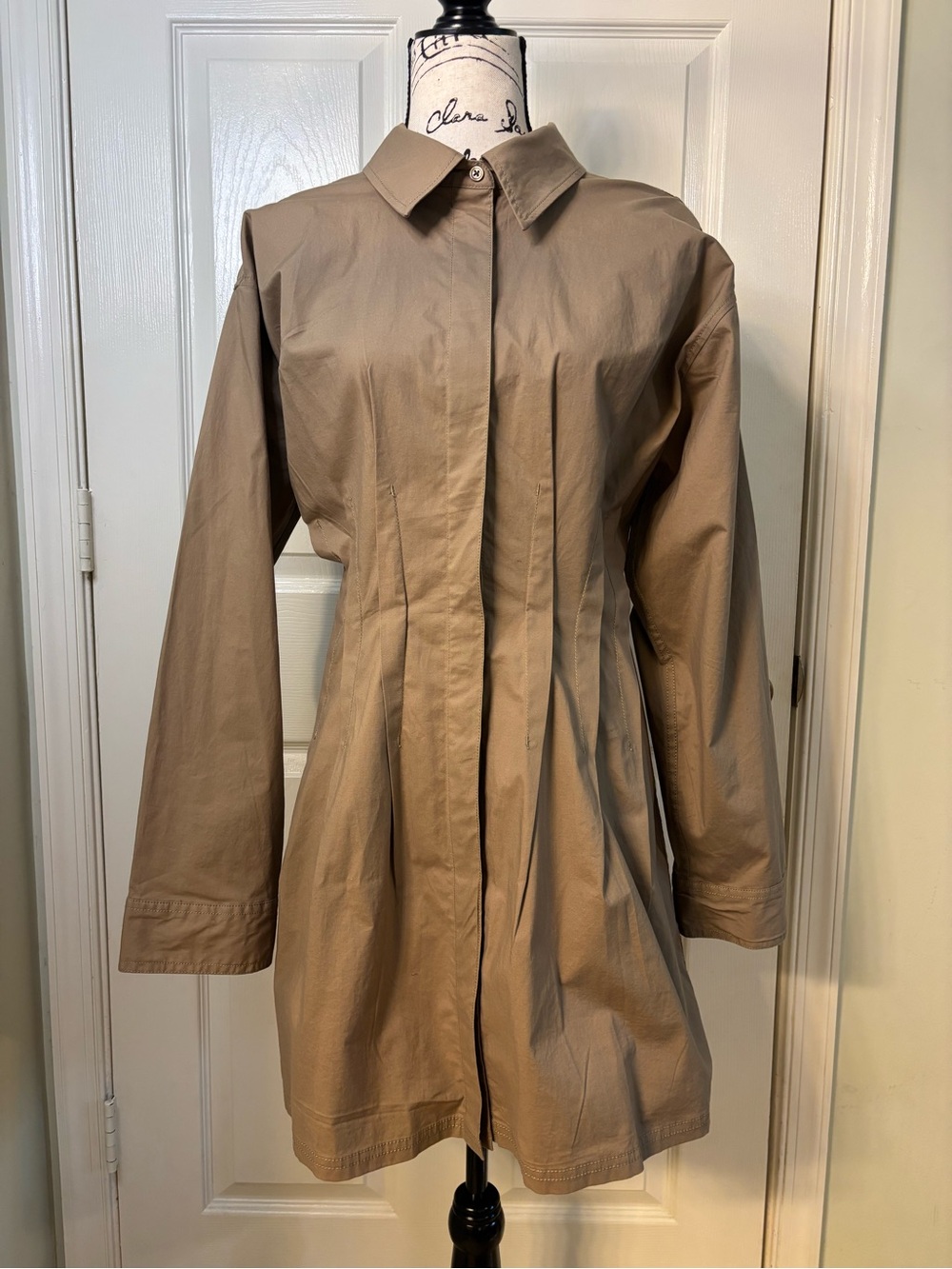NWT Pilcro Anthropologie Taupe Corset Seam Midi Shirt Dress Large - Picture 2 of 10
